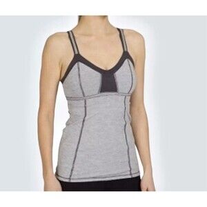 LULULEMON Light it Up Reflective Tank Top Sz 4 Women Gray Shelf Bra Fitted Shirt